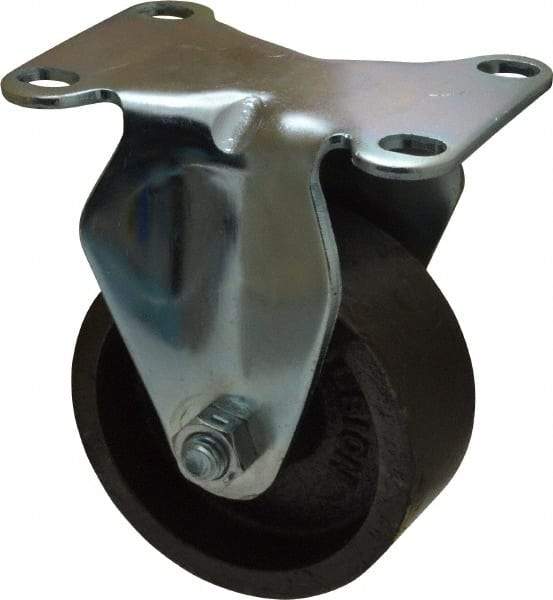 Albion - 3" Diam x 1-1/4" Wide x 4-1/4" OAH Top Plate Mount Rigid Caster - Cast Iron, 300 Lb Capacity, Nylon Bearing, 2-1/2 x 3-5/8" Plate - Exact Industrial Supply