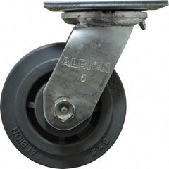 Albion - 5" Diam x 2" Wide x 6-1/2" OAH Top Plate Mount Swivel Caster - Soft Rubber, 350 Lb Capacity, Roller Bearing, 4 x 4-1/2" Plate - Exact Industrial Supply