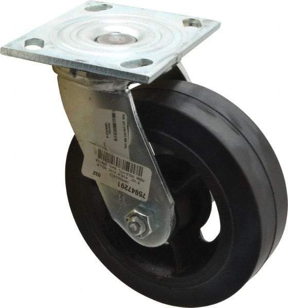 Albion - 6" Diam x 2" Wide x 7-1/4" OAH Top Plate Mount Swivel Caster - Rubber, 410 Lb Capacity, Roller Bearing, 4 x 4-1/2" Plate - Exact Industrial Supply