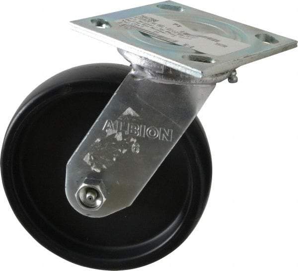 Albion - 6" Diam x 1-1/2" Wide x 7-1/4" OAH Top Plate Mount Swivel Caster - Polypropylene, 550 Lb Capacity, Roller Bearing, 4 x 4-1/2" Plate - Exact Industrial Supply