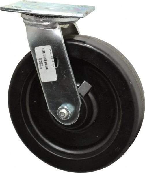 Albion - 8" Diam x 2" Wide x 9-1/2" OAH Top Plate Mount Swivel Caster - Phenolic, 1,250 Lb Capacity, Roller Bearing, 4 x 4-1/2" Plate - Exact Industrial Supply