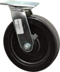 Albion - 8" Diam x 2" Wide x 9-1/2" OAH Top Plate Mount Swivel Caster - Phenolic, 1,250 Lb Capacity, Roller Bearing, 4 x 4-1/2" Plate - Exact Industrial Supply