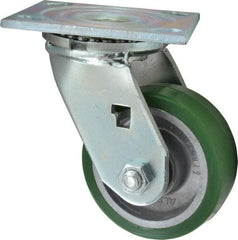 Albion - 4" Diam x 1-1/2" Wide x 5-5/8" OAH Top Plate Mount Swivel Caster - Polyurethane, 600 Lb Capacity, Roller Bearing, 4 x 4-1/2" Plate - Exact Industrial Supply