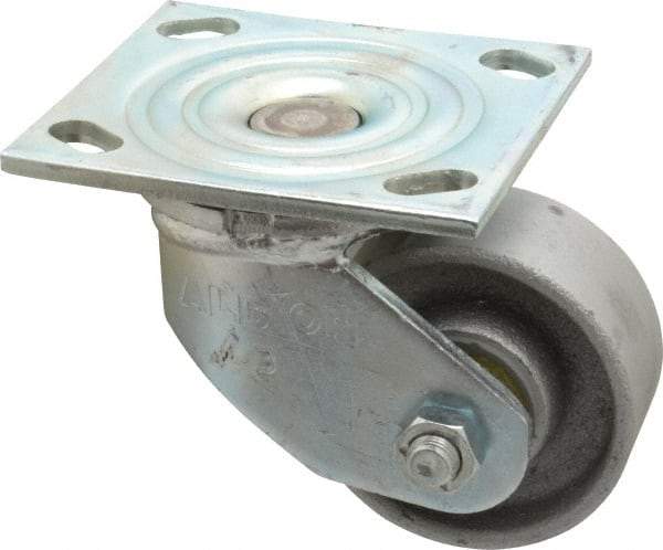 Albion - 3-1/4" Diam x 1-1/2" Wide x 4-1/4" OAH Top Plate Mount Swivel Caster - Cast Iron, 400 Lb Capacity, Roller Bearing, 4 x 4-1/2" Plate - Exact Industrial Supply
