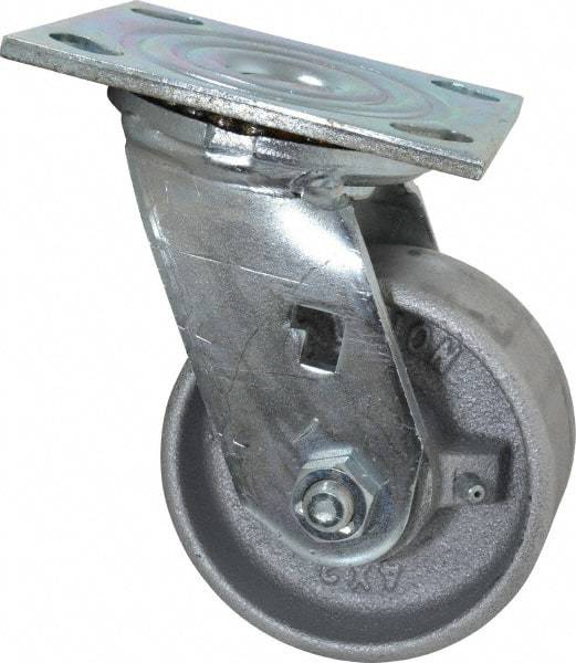 Albion - 4" Diam x 2" Wide x 5-5/8" OAH Top Plate Mount Swivel Caster - Cast Iron, 700 Lb Capacity, Roller Bearing, 4 x 4-1/2" Plate - Exact Industrial Supply