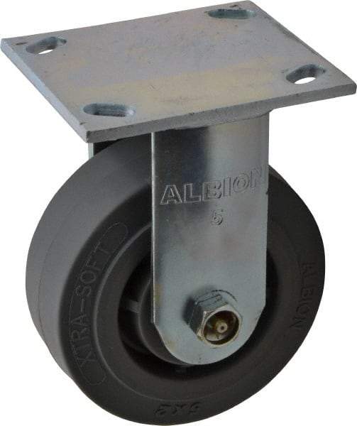 Albion - 5" Diam x 2" Wide x 6-1/2" OAH Top Plate Mount Rigid Caster - Soft Rubber, 350 Lb Capacity, Roller Bearing, 4 x 4-1/2" Plate - Exact Industrial Supply