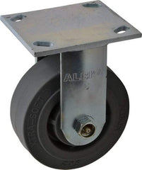 Albion - 5" Diam x 2" Wide x 6-1/2" OAH Top Plate Mount Rigid Caster - Soft Rubber, 350 Lb Capacity, Roller Bearing, 4 x 4-1/2" Plate - Exact Industrial Supply
