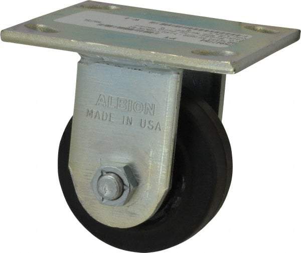 Albion - 3-1/4" Diam x 2" Wide x 4-1/4" OAH Top Plate Mount Rigid Caster - Rubber, 140 Lb Capacity, Roller Bearing, 4 x 4-1/2" Plate - Exact Industrial Supply