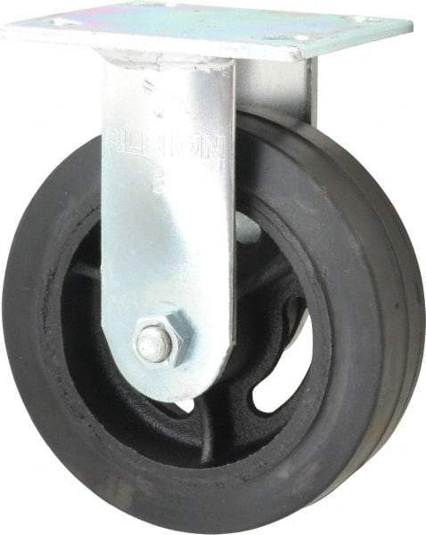 Albion - 6" Diam x 2" Wide x 7-1/4" OAH Top Plate Mount Rigid Caster - Rubber, 410 Lb Capacity, Roller Bearing, 4 x 4-1/2" Plate - Exact Industrial Supply