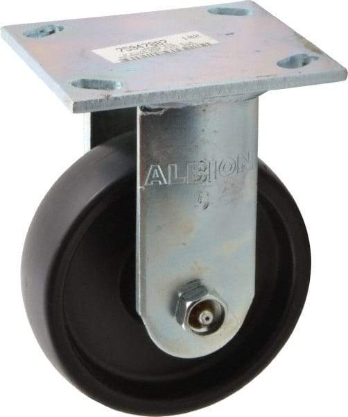 Albion - 5" Diam x 1-1/2" Wide x 6-1/2" OAH Top Plate Mount Rigid Caster - Polypropylene, 450 Lb Capacity, Roller Bearing, 4 x 4-1/2" Plate - Exact Industrial Supply