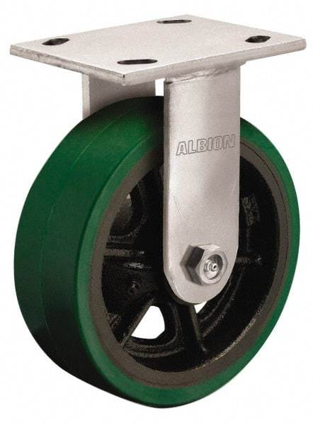 Albion - 5" Diam x 2" Wide x 6-1/2" OAH Top Plate Mount Rigid Caster - Polyurethane, 900 Lb Capacity, Roller Bearing, 4 x 4-1/2" Plate - Exact Industrial Supply