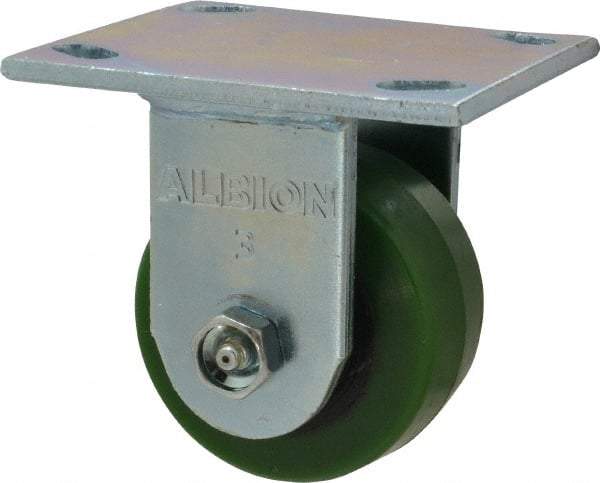 Albion - 3-1/4" Diam x 1-5/8" Wide x 4-1/4" OAH Top Plate Mount Rigid Caster - Polyurethane, 420 Lb Capacity, Roller Bearing, 4 x 4-1/2" Plate - Exact Industrial Supply