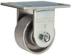 Albion - 3-1/4" Diam x 1-1/2" Wide x 4-1/4" OAH Top Plate Mount Rigid Caster - Cast Iron, 400 Lb Capacity, Roller Bearing, 4 x 4-1/2" Plate - Exact Industrial Supply