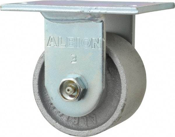 Albion - 3-1/4" Diam x 2" Wide x 4-1/4" OAH Top Plate Mount Rigid Caster - Cast Iron, 700 Lb Capacity, Roller Bearing, 4 x 4-1/2" Plate - Exact Industrial Supply