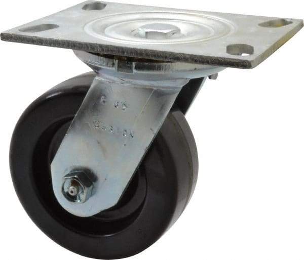 Albion - 5" Diam x 2" Wide x 6-1/2" OAH Top Plate Mount Swivel Caster - Phenolic, 1,000 Lb Capacity, Roller Bearing, 4-1/2 x 6-1/4" Plate - Exact Industrial Supply