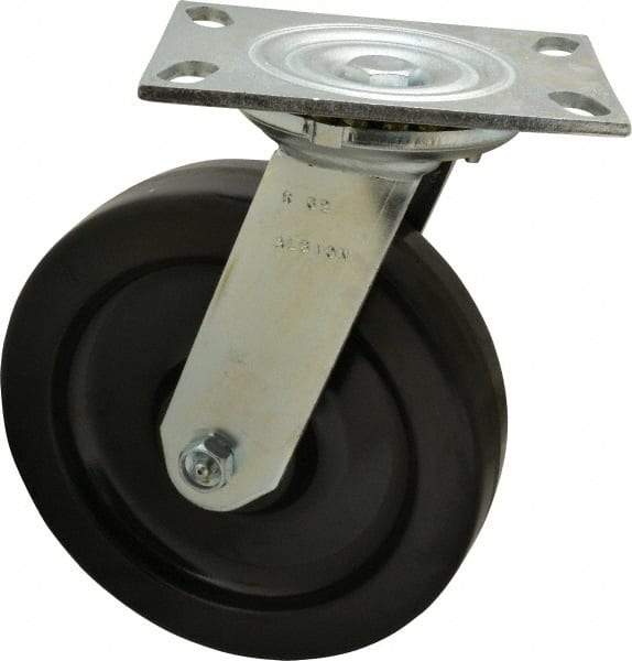 Albion - 8" Diam x 2" Wide x 10-1/8" OAH Top Plate Mount Swivel Caster - Phenolic, 1,400 Lb Capacity, Roller Bearing, 4-1/2 x 6-1/4" Plate - Exact Industrial Supply