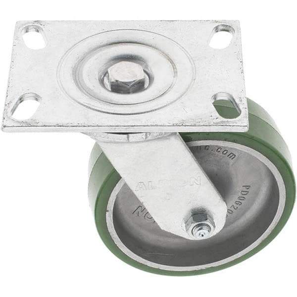 Albion - 6" Diam x 2" Wide x 7-1/2" OAH Top Plate Mount Swivel Caster - Polyurethane, 1,500 Lb Capacity, Roller Bearing, 4-1/2 x 6-1/4" Plate - Exact Industrial Supply