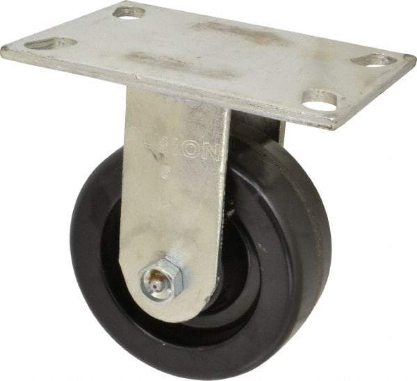 Albion - 5" Diam x 2" Wide x 6-1/2" OAH Top Plate Mount Rigid Caster - Phenolic, 1,400 Lb Capacity, Roller Bearing, 4-1/2 x 6-1/4" Plate - Exact Industrial Supply