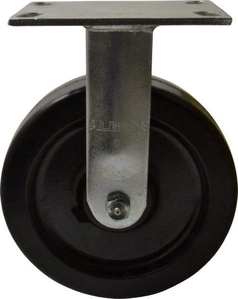 Albion - 8" Diam x 2" Wide x 10-1/8" OAH Top Plate Mount Rigid Caster - Phenolic, 1,400 Lb Capacity, Roller Bearing, 4-1/2 x 6-1/4" Plate - Exact Industrial Supply