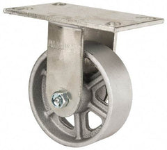 Albion - 5" Diam x 2" Wide x 6-1/2" OAH Top Plate Mount Rigid Caster - Cast Iron, 1,400 Lb Capacity, Roller Bearing, 4-1/2 x 6-1/4" Plate - Exact Industrial Supply