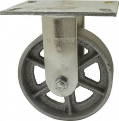 Albion - 6" Diam x 2" Wide x 7-1/2" OAH Top Plate Mount Rigid Caster - Cast Iron, 1,400 Lb Capacity, Roller Bearing, 4-1/2 x 6-1/4" Plate - Exact Industrial Supply