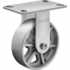Albion - 8" Diam x 2" Wide x 10-1/8" OAH Top Plate Mount Rigid Caster - Cast Iron, 1,400 Lb Capacity, Roller Bearing, 4-1/2 x 6-1/4" Plate - Exact Industrial Supply