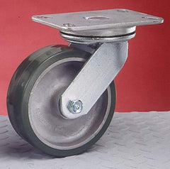 Albion - 6" Diam x 2" Wide x 7-1/2" OAH Top Plate Mount Swivel Caster - Phenolic, 1,200 Lb Capacity, Roller Bearing, 4-1/2 x 6-1/4" Plate - Exact Industrial Supply