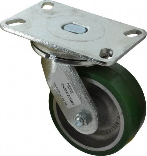 Albion - 5" Diam x 2" Wide x 6-1/2" OAH Top Plate Mount Swivel Caster - Polyurethane, 1,050 Lb Capacity, Roller Bearing, 4-1/2 x 6-1/4" Plate - Exact Industrial Supply