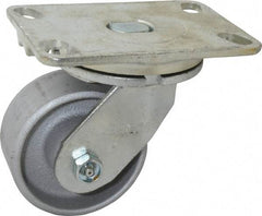 Albion - 4" Diam x 2" Wide x 5-5/8" OAH Top Plate Mount Swivel Caster - Cast Iron, 700 Lb Capacity, Roller Bearing, 4-1/2 x 6-1/4" Plate - Exact Industrial Supply