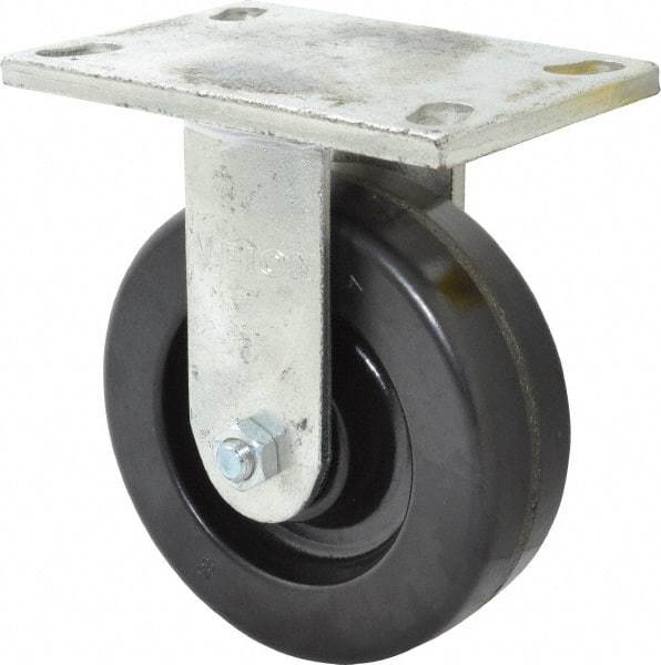 Albion - 6" Diam x 2" Wide x 7-1/2" OAH Top Plate Mount Rigid Caster - Phenolic, 1,200 Lb Capacity, Roller Bearing, 5 x 6-1/4" Plate - Exact Industrial Supply