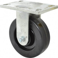 Albion - 6" Diam x 2" Wide x 7-1/2" OAH Top Plate Mount Rigid Caster - Phenolic, 1,200 Lb Capacity, Roller Bearing, 5 x 6-1/4" Plate - Exact Industrial Supply