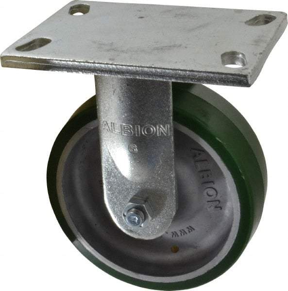 Albion - 6" Diam x 2" Wide x 7-1/2" OAH Top Plate Mount Rigid Caster - Polyurethane, 1,230 Lb Capacity, Roller Bearing, 5 x 6-1/4" Plate - Exact Industrial Supply