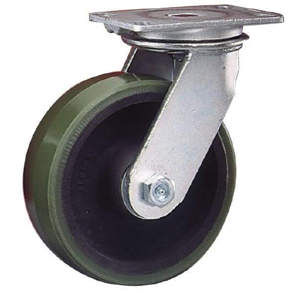 Albion - 12" Diam x 3" Wide x 13-1/2" OAH Top Plate Mount Swivel Caster - Phenolic, 2,000 Lb Capacity, Roller Bearing, 4-1/2 x 6-1/4" Plate - Exact Industrial Supply