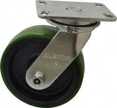 Albion - 8" Diam x 2-1/2" Wide x 10-1/8" OAH Top Plate Mount Swivel Caster - Polyurethane, 2,000 Lb Capacity, Roller Bearing, 4-1/2 x 6-1/4" Plate - Exact Industrial Supply