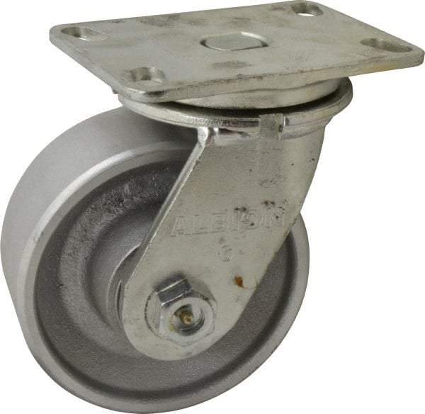 Albion - 6" Diam x 2-1/2" Wide x 7-5/8" OAH Top Plate Mount Swivel Caster - Cast Iron, 2,000 Lb Capacity, Roller Bearing, 4-1/2 x 6-1/4" Plate - Exact Industrial Supply