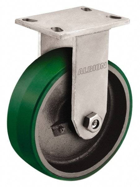 Albion - 8" Diam x 2-1/2" Wide x 10-1/8" OAH Top Plate Mount Rigid Caster - Polyurethane, 2,000 Lb Capacity, Roller Bearing, 5 x 6-1/4" Plate - Exact Industrial Supply