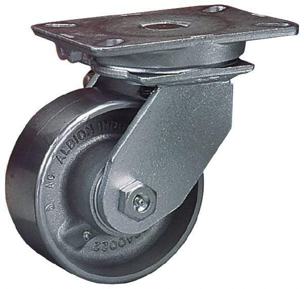 Albion - 6" Diam x 3" Wide x 8" OAH Top Plate Mount Swivel Caster - Polyurethane, 2,040 Lb Capacity, Roller Bearing, 5-1/4 x 7-1/4" Plate - Exact Industrial Supply
