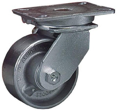 Albion - 8" Diam x 3" Wide x 10-1/2" OAH Top Plate Mount Swivel Caster - Forged Steel, 3,500 Lb Capacity, Roller Bearing, 5-1/4 x 7-1/4" Plate - Exact Industrial Supply