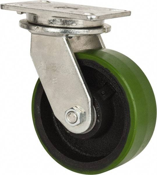 Albion - 8" Diam x 3" Wide x 10-1/2" OAH Top Plate Mount Swivel Caster - Polyurethane, 2,520 Lb Capacity, Roller Bearing, 5-1/4 x 7-1/4" Plate - Exact Industrial Supply