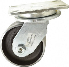 Albion - 6" Diam x 2-1/2" Wide x 8" OAH Top Plate Mount Swivel Caster - Forged Steel, 3,500 Lb Capacity, Roller Bearing, 5-1/4 x 7-1/4" Plate - Exact Industrial Supply