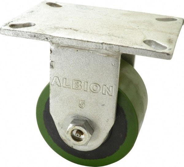 Albion - 5" Diam x 3" Wide x 7" OAH Top Plate Mount Rigid Caster - Polyurethane, 1,530 Lb Capacity, Roller Bearing, 5 x 7-1/4" Plate - Exact Industrial Supply