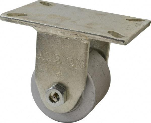 Albion - 4" Diam x 3" Wide x 6" OAH Top Plate Mount Rigid Caster - Cast Iron, 2,000 Lb Capacity, Roller Bearing, 5 x 7-1/4" Plate - Exact Industrial Supply