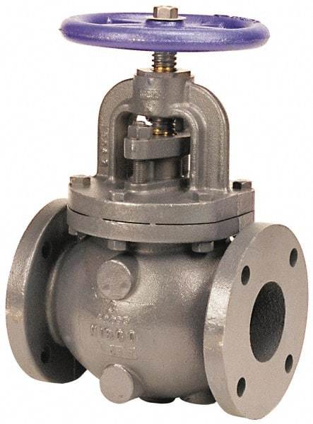 NIBCO - 2-1/2" Pipe, Flanged Ends, Iron Renewable Globe Valve - Bronze Disc, Bolted Bonnet, 200 psi WOG, 125 psi WSP, Class 125 - Exact Industrial Supply