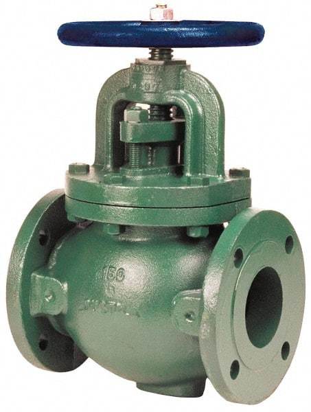 NIBCO - 4" Pipe, Flanged-Raised Face Ends, Iron Outside Screw & Yoke Globe Valve - Cast Bronze Disc, Bolted Bonnet, 285 psi WOG, Class 150 - Exact Industrial Supply