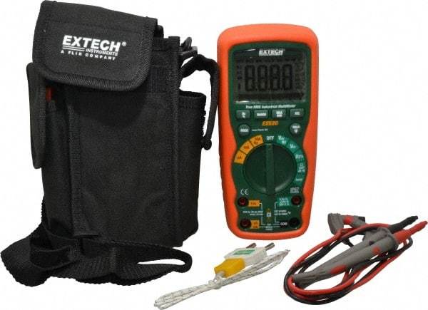 Extech - EX520, CAT IV, 1,000 VAC/VDC, Digital True RMS Multimeter - 40 mOhm, Measures Voltage, Capacitance, Current, Frequency, Resistance, Temperature - Exact Industrial Supply