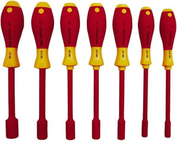 Wiha - 7 Piece 5 to 13mm Insulated Nutdriver Set - Cushion Grip Handle - Exact Industrial Supply