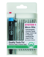 27 Piece - System 4 Micro Bit Interchangeable Set - #75991 - Includes: Handle and Slotted; Phillips; Torx®; Hex Inch Micro Bits. 105mm Bit Extension - In Compact Fold Out Box - Exact Industrial Supply