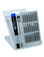 26 Piece - System 4 Micro Bit Interchangeable Set - #75999 - Includes: Handle and Slotted; Phillips; Hex Inch & Metric Micro Bits - 105mm Bit Extension - 26 Piece -Compact Fold Out Box - Exact Industrial Supply