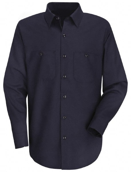 Size L Navy Blue General Purpose Long Sleeve Button Down Shirt 50″ Chest, 2 Pockets, Cotton