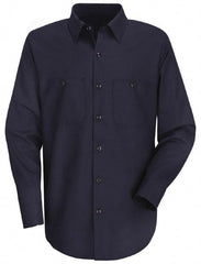 Size L Navy Blue General Purpose Long Sleeve Button Down Shirt 50″ Chest, 2 Pockets, Cotton